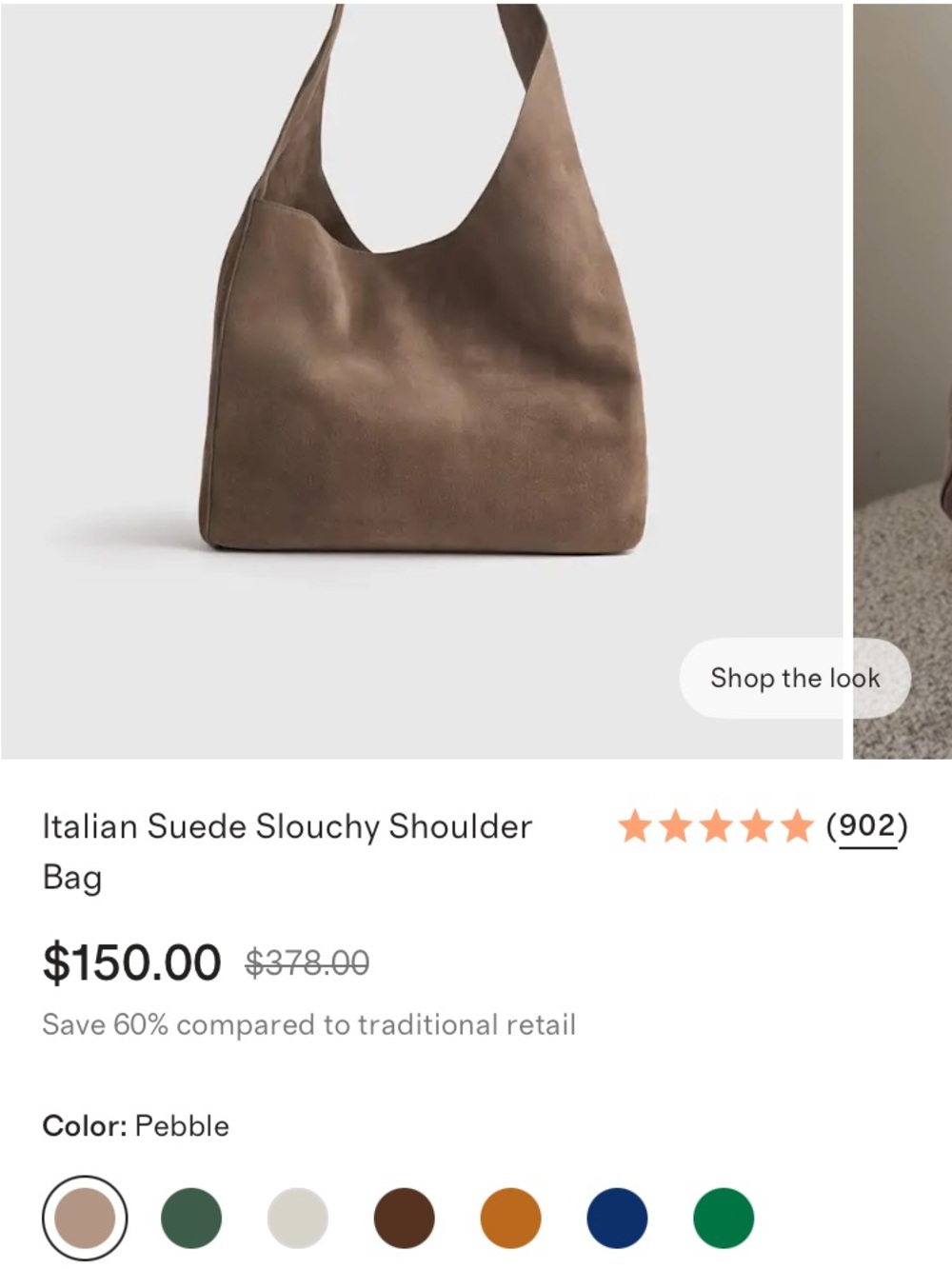 Quince Suede Slouchy Hobo Shoulder Bag in Pebble Retails  $150